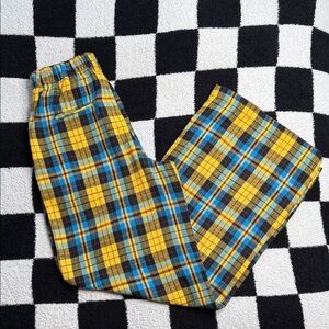 Lovers Lane Plaid Wide Leg Trousers in Yellow